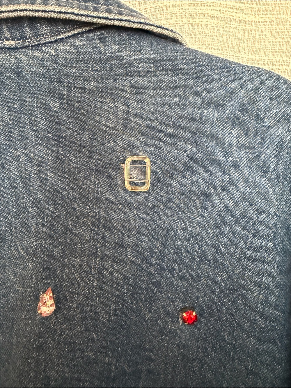 Anthropologie Embellished Dark Blue Denim Jacket - Picture 5 of 5